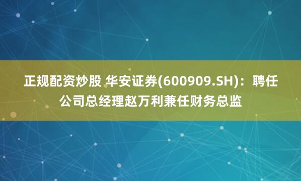 正规配资炒股 华安证券(600909.SH)：聘任公司总经理赵万利兼任财务总监